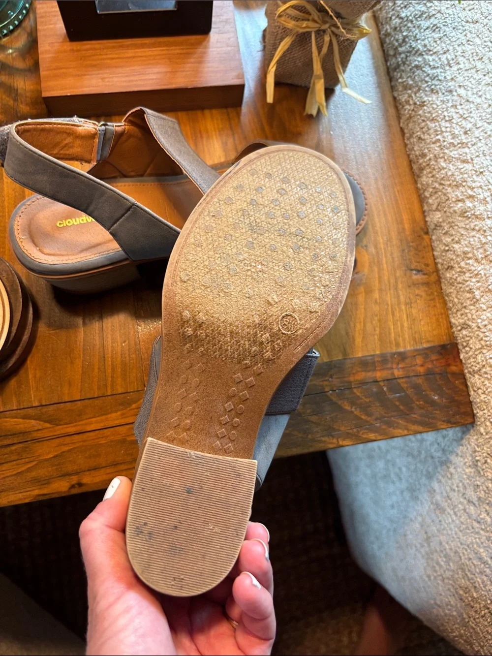 cloudwalkers Gray Stretch Slingback Block Heel Sandals